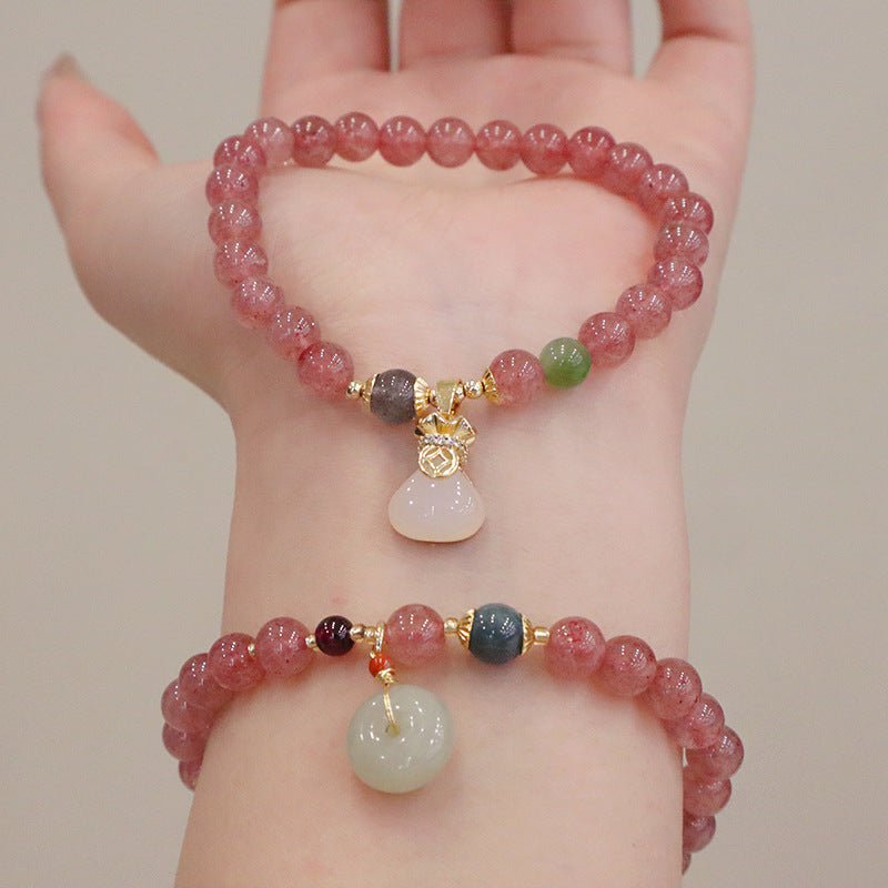 Strawberry Quartz Bracelet with Lucky Jade