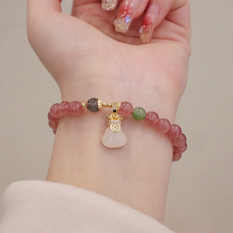 Strawberry Quartz Bracelet with Lucky Jade