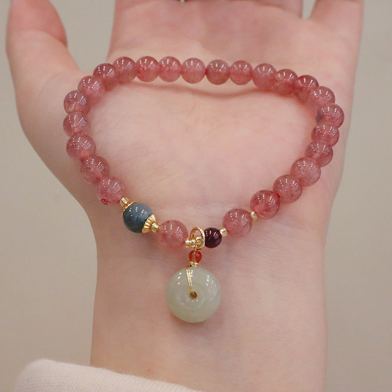 Strawberry Quartz Bracelet with Lucky Jade