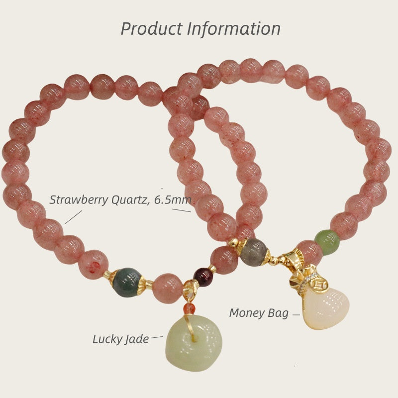 Strawberry Quartz Bracelet with Lucky Jade