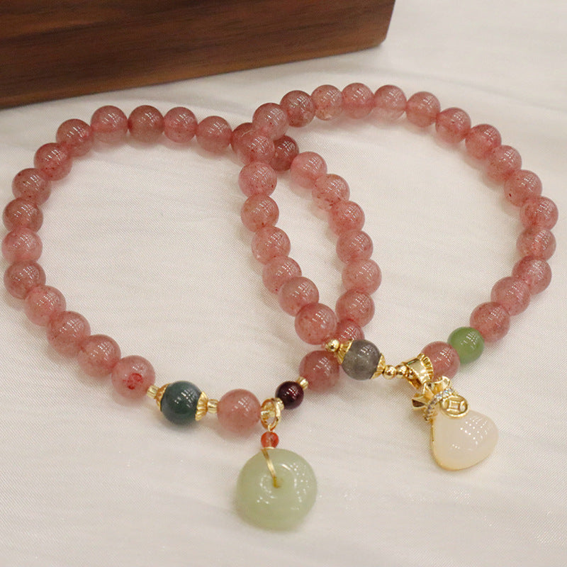 Strawberry Quartz Bracelet with Lucky Jade