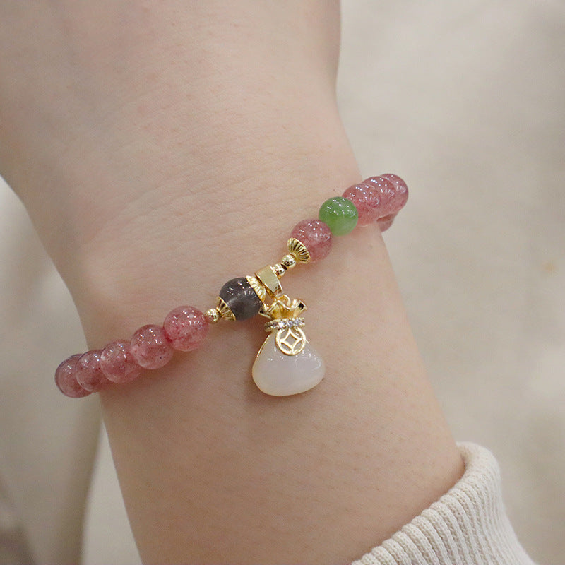 Strawberry Quartz Bracelet with Lucky Jade