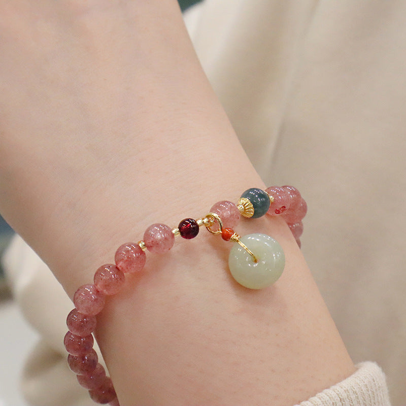 Strawberry Quartz Bracelet with Lucky Jade